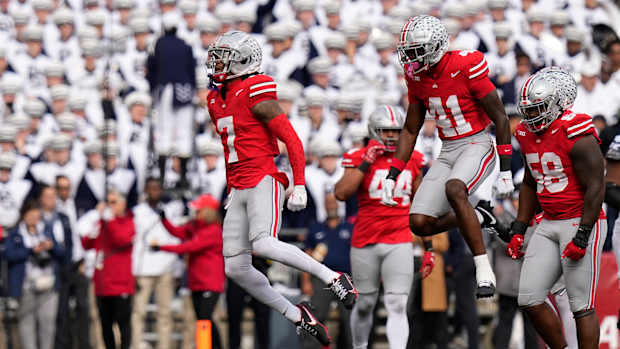 The Ohio State defense celebrates vs. Penn State.